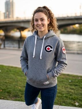 Hudson Bay Grey Canadian Olympic Hoodie with Drawstrings